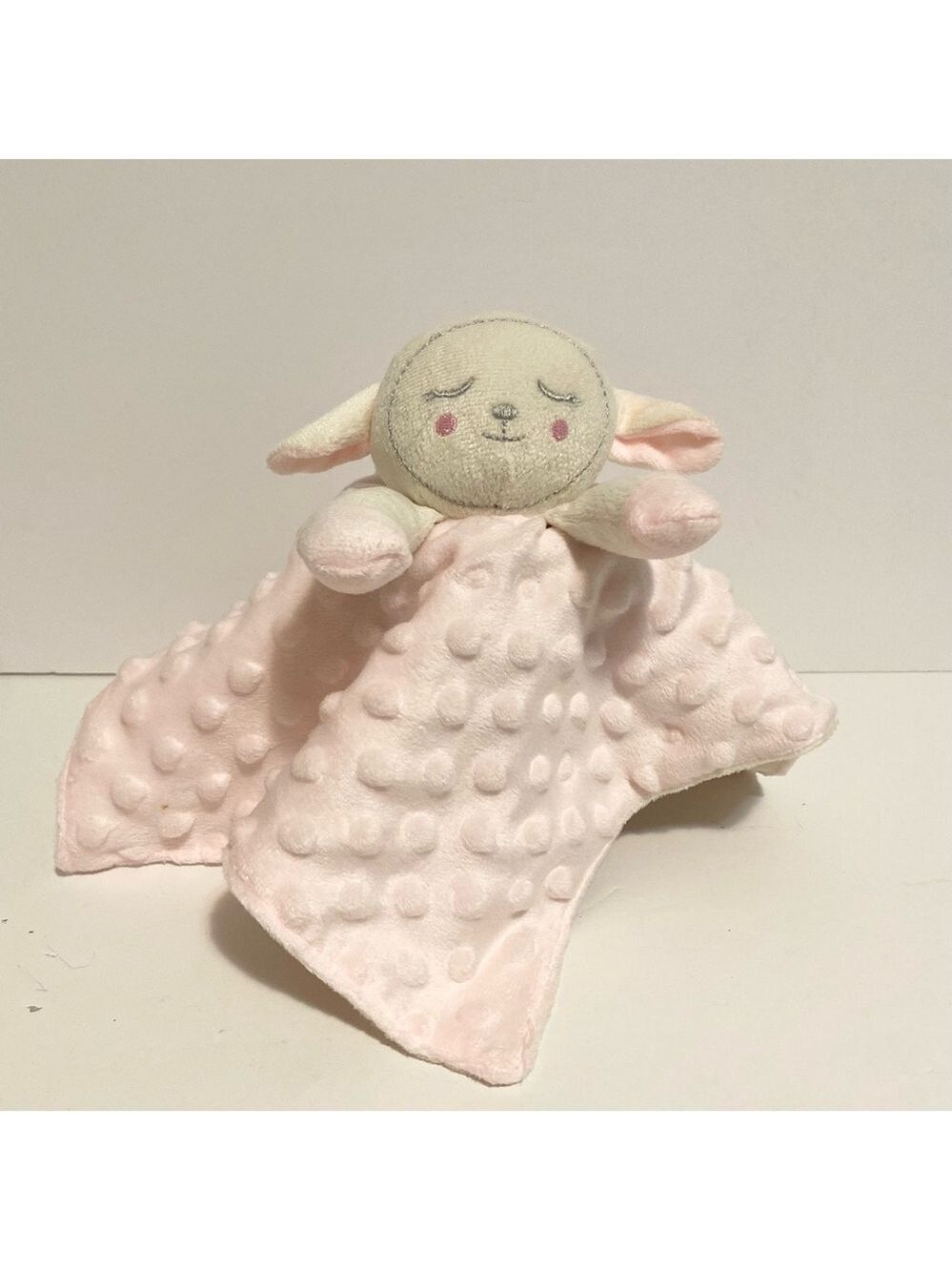 Dollar Store Sheep Lovey Pink Plush Security Blanket Baby Cuddle Toy Minky Lovie